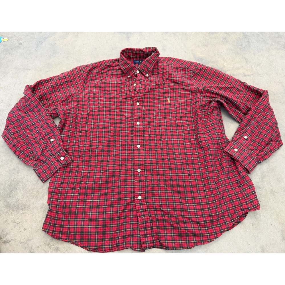 Ralph Lauren Flannel Shirt Mens 2XL Red Black Plaid Classic Fit Soft Button Down